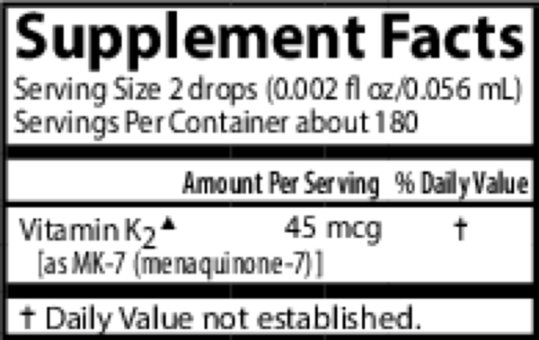Adult Super Daily K2 Supplement Facts Label