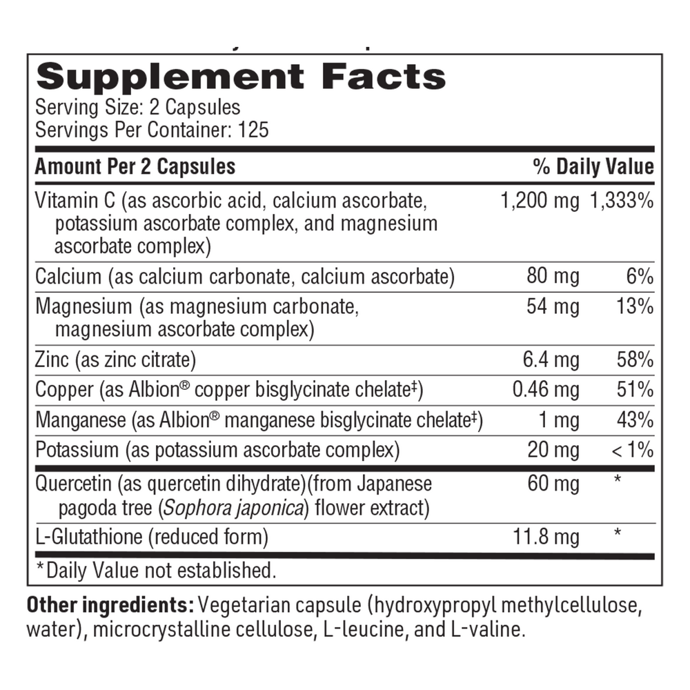 Multi-Element Buffered C Supplement Facts Label