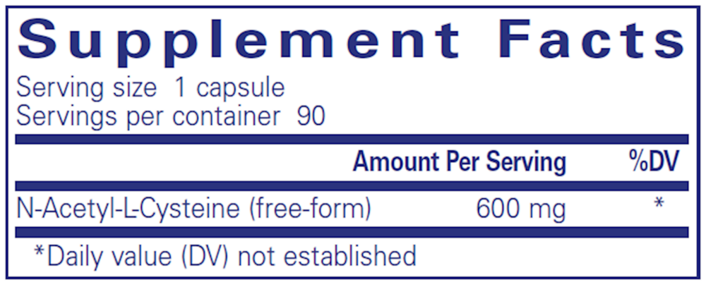 NAC (n-acetyl-l-cysteine) 600 mg 90 Count Supplement Facts Label