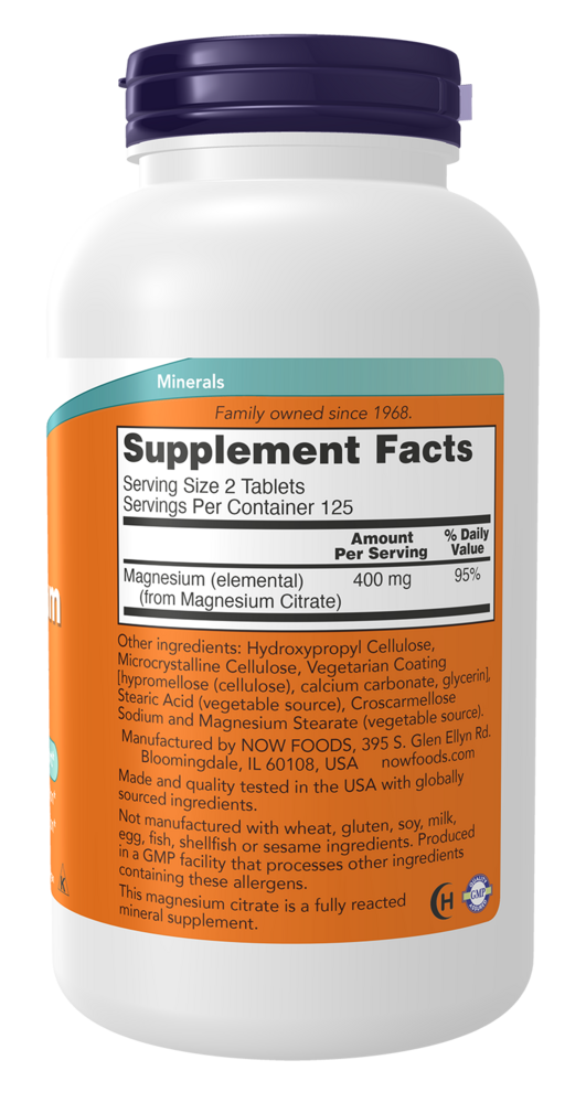 Magnesium Citrate 200 mg Tablets Supplement Facts Label