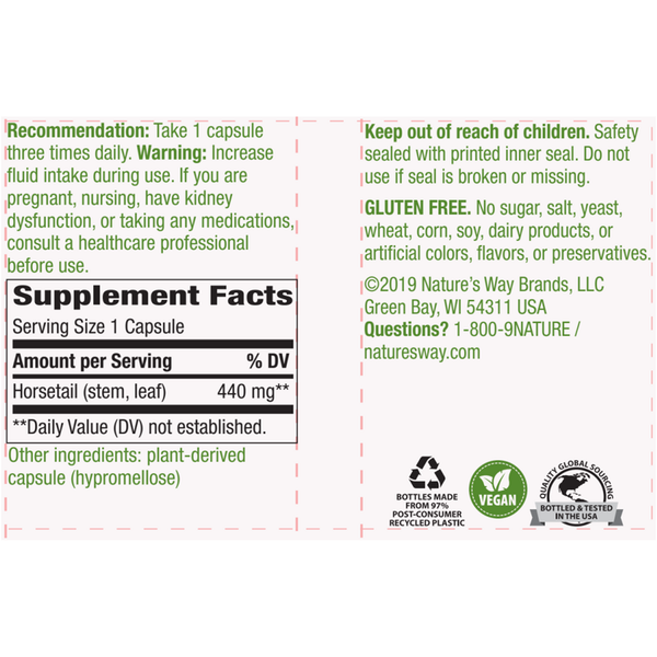 Horsetail Grass 440 mg Supplement Facts Label