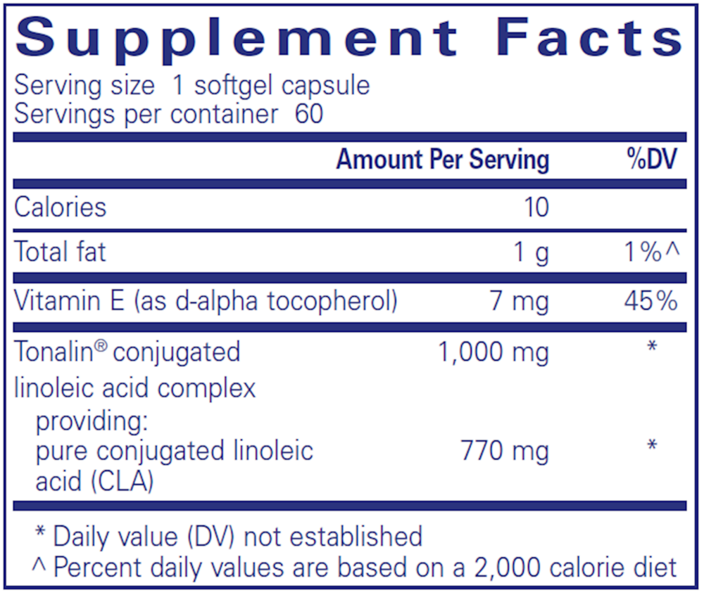 CLA 1000 Mg 180 Count Supplement Facts Label