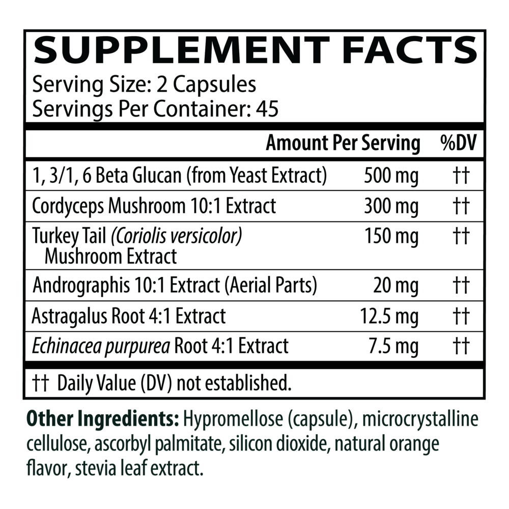 Immune Restore+ Supplement Facts Label