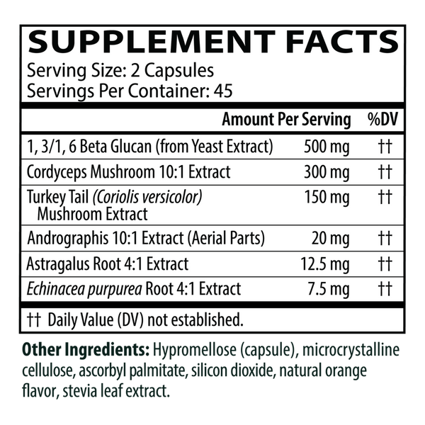 Immune Restore+ Supplement Facts Label