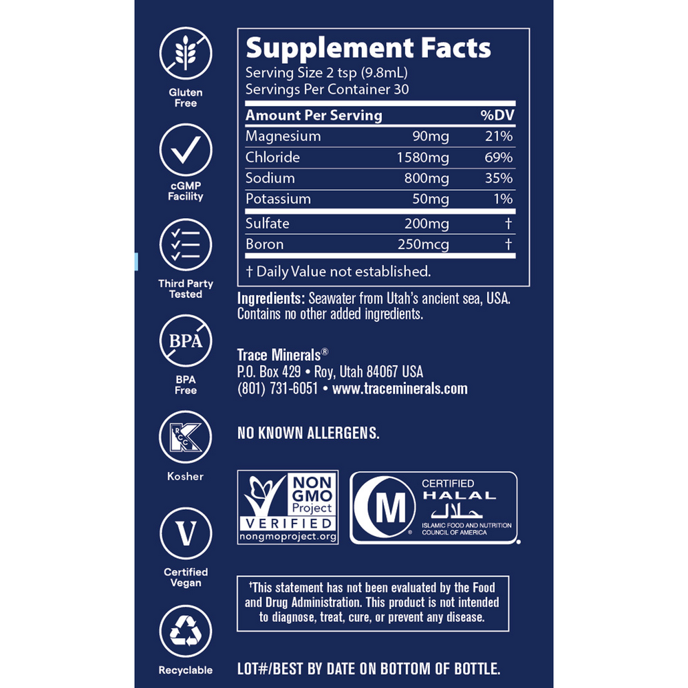Utah Sea Minerals Supplement Facts Label