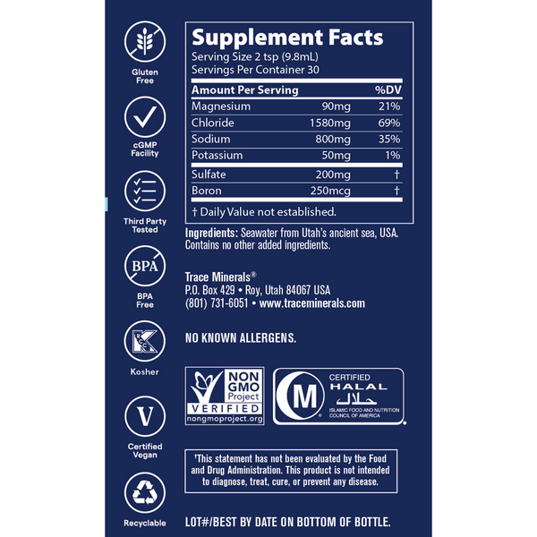 Utah Sea Minerals Supplement Facts Label
