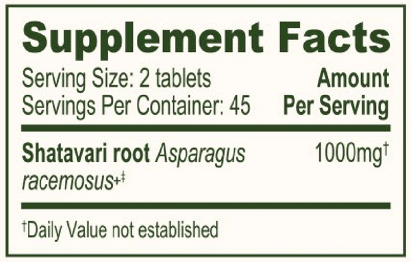 Shatavari Organic Supplement Facts Label