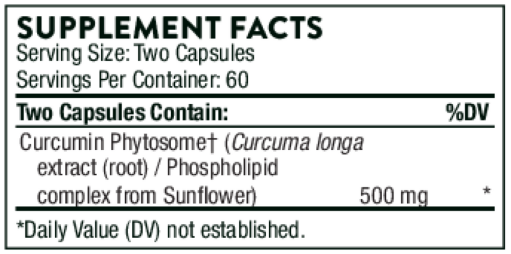 Curcumin Phytosome - Sustained Release (formerly Meriva) Supplement Facts Label