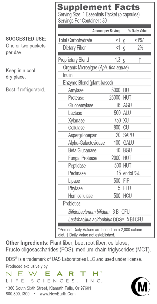 Essentials Supplement Facts Label