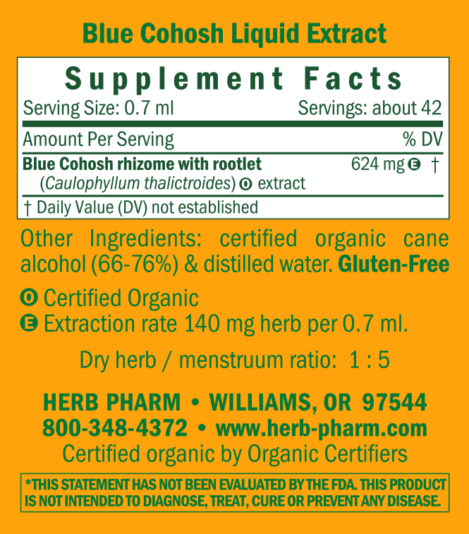 Blue Cohosh Supplement Facts Label