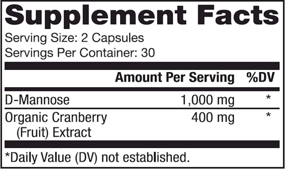 D-Mannose and Cranberry Extract Supplement Facts Label