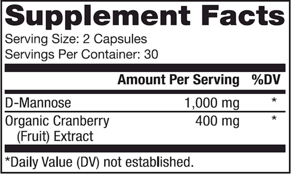 D-Mannose and Cranberry Extract Supplement Facts Label