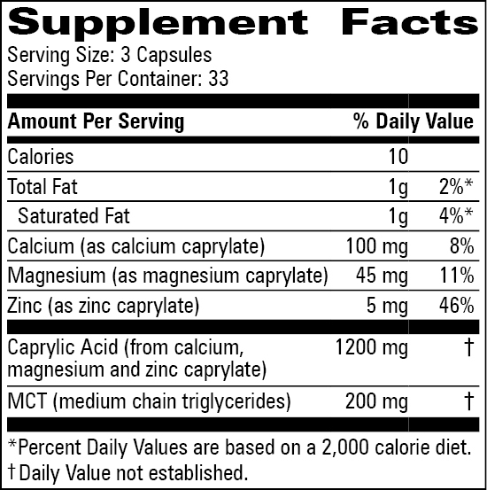 Caprylate Complex™ Supplement Facts Label