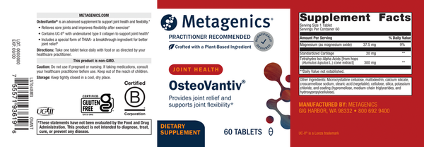 Osteovantiv Supplement Facts Label