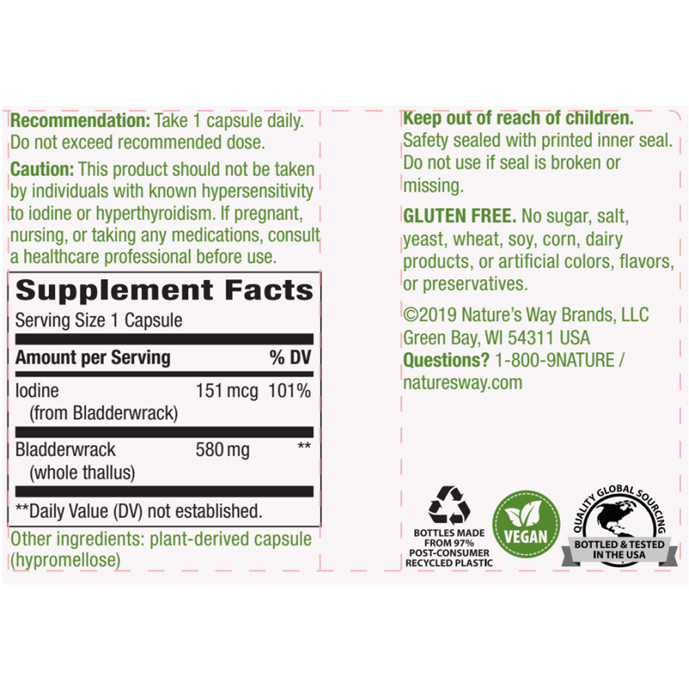 Bladderwrack 580 mg Supplement Facts Label
