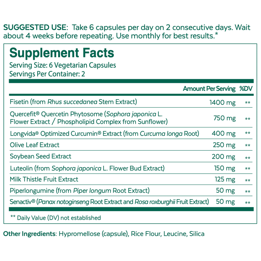 Qualia Senolytic Supplement Facts Label
