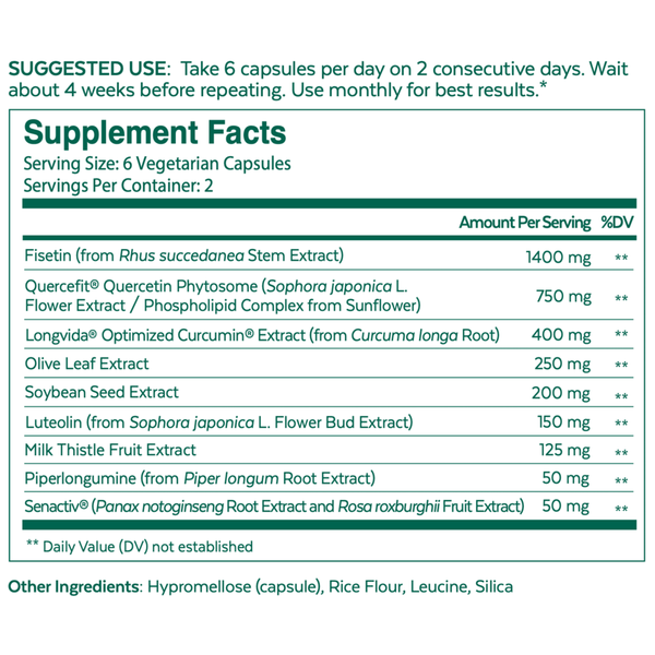 Qualia Senolytic Supplement Facts Label