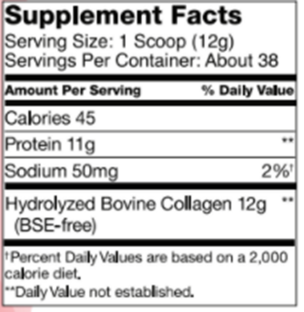 Collagen Hydrolysate Container Supplement Facts Label