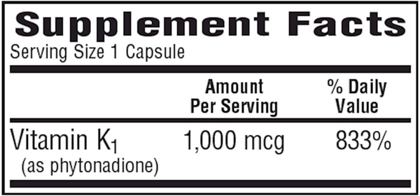 K1-1000 (Vitamin K-1) Supplement Facts Label