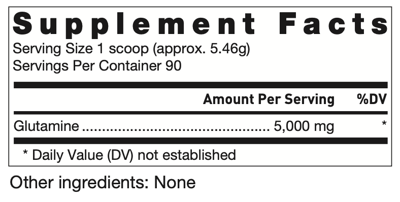 Klean Glutamine Supplement Facts Label