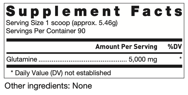 Klean Glutamine Supplement Facts Label