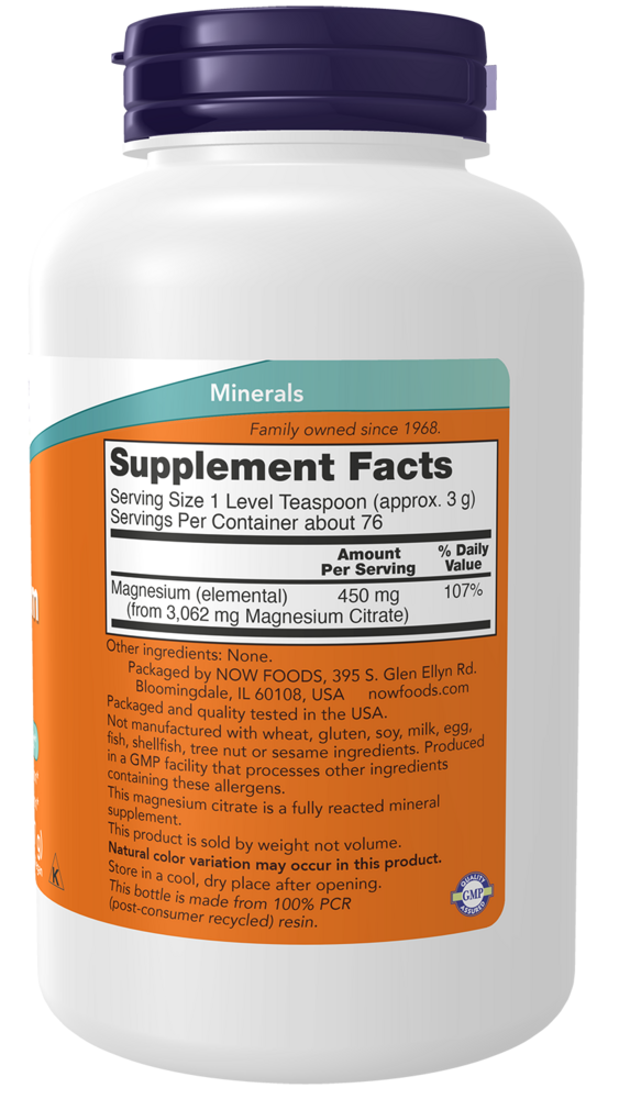 Magnesium Citrate Powder Supplement Facts Label