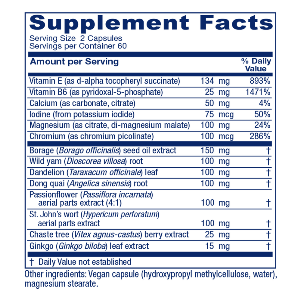 Women's Phase I 120 Count Supplement Facts Label