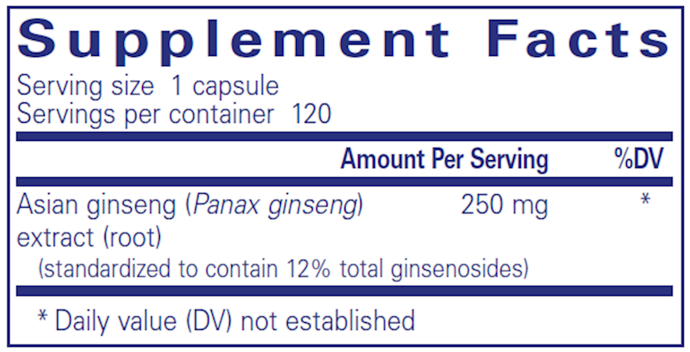 Panax Ginseng Supplement Facts Label