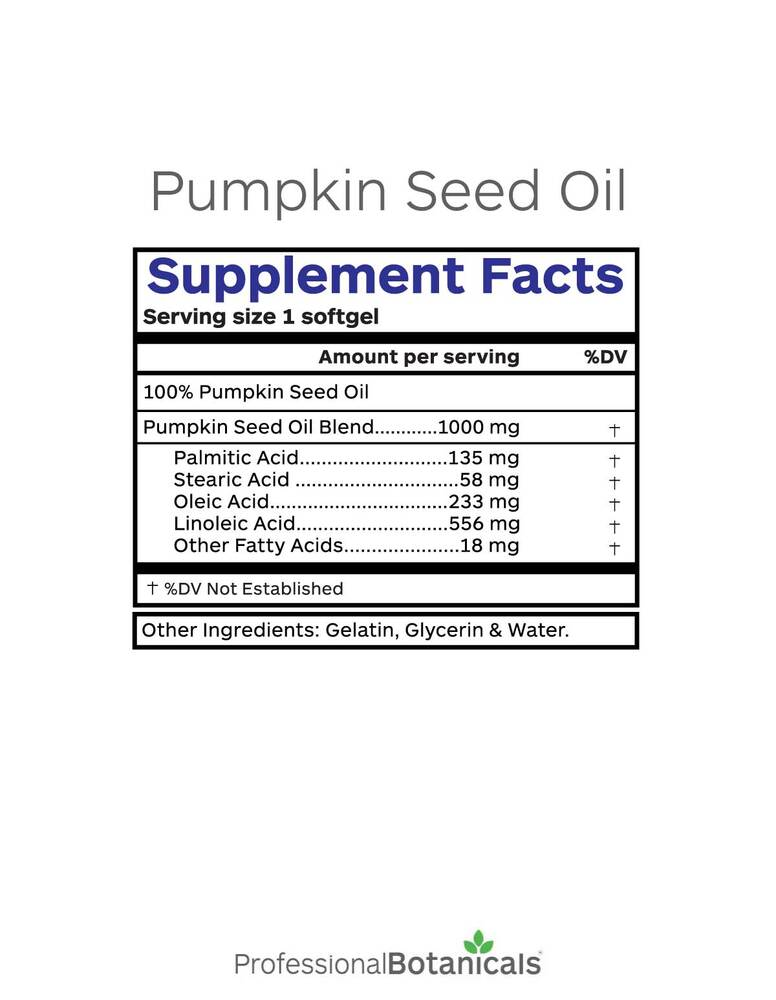 Pumpkin Seed Oil Supplement Facts Label