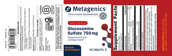 Glucosamine Sulfate 750 mg Supplement Facts Label