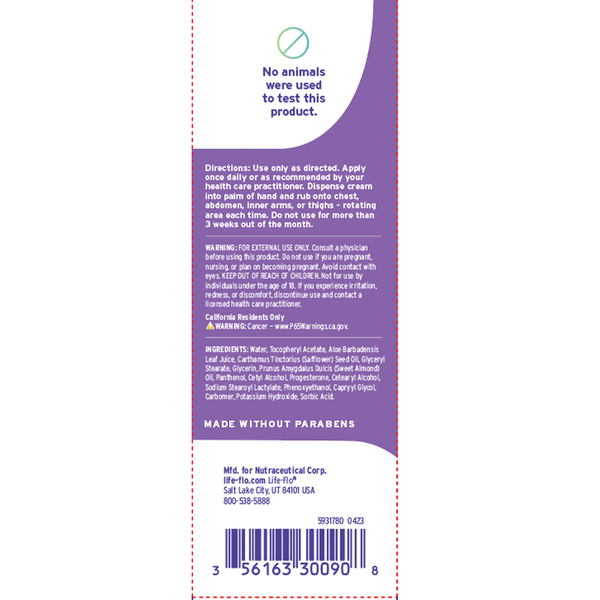 Pro-Gest Paraben-Free Balancing Cream 4oz Supplement Facts Label