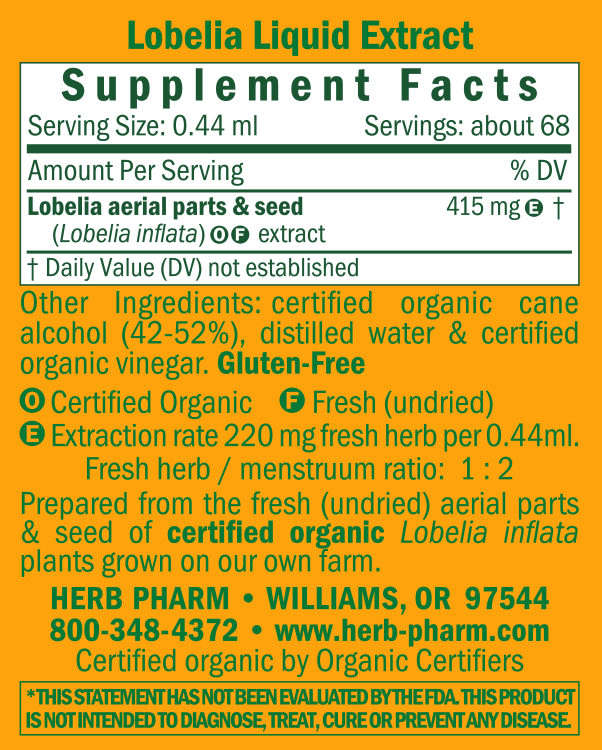 Lobelia Supplement Facts Label