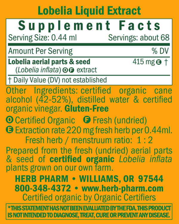 Lobelia Supplement Facts Label