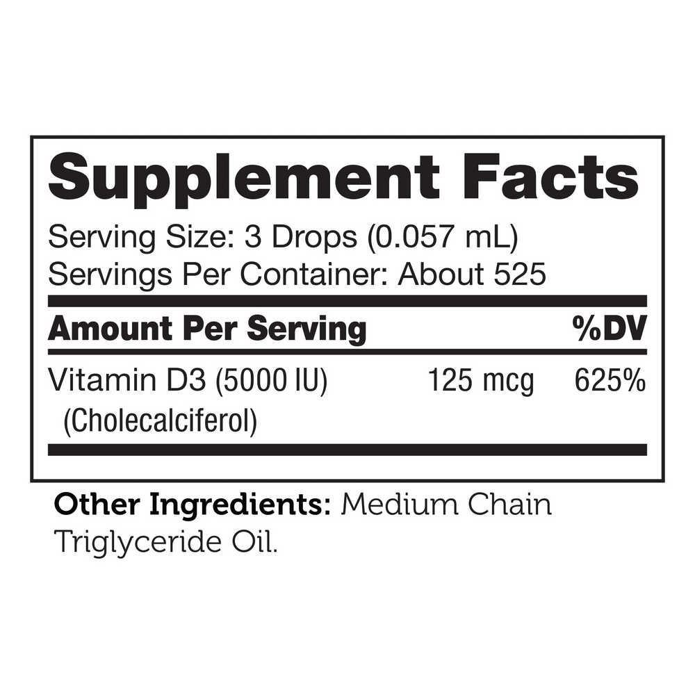Vitamin D3 Liquid 5000 IU Supplement Facts Label
