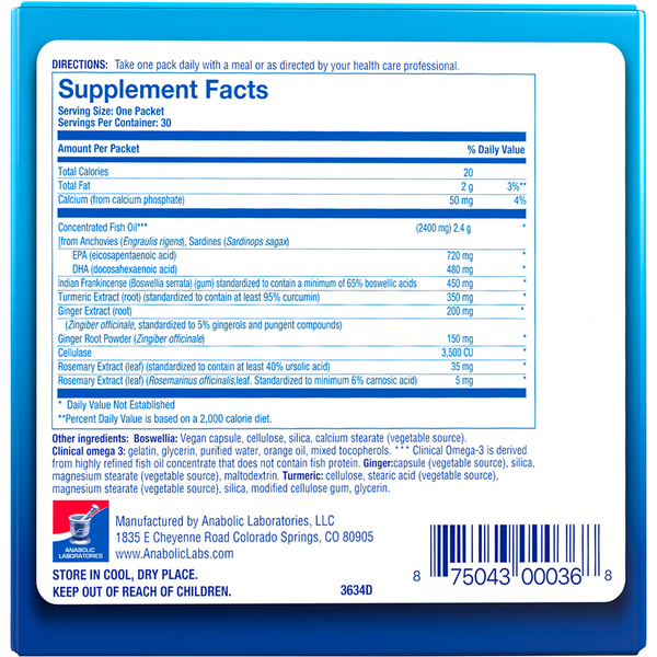 Deflame Nutrition Pack Supplement Facts Label