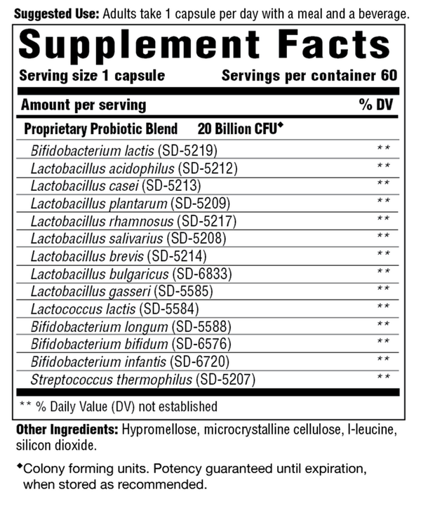 Flora 20-14 Ultra Strength Supplement Facts Label