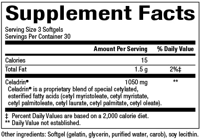 Celadrin Joint Health 1050 mg Supplement Facts Label