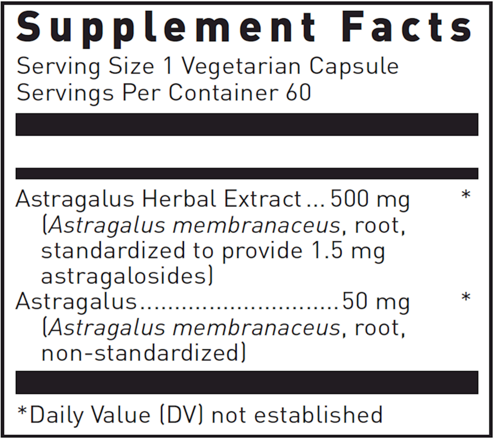 Astragalus Max-V Supplement Facts Label