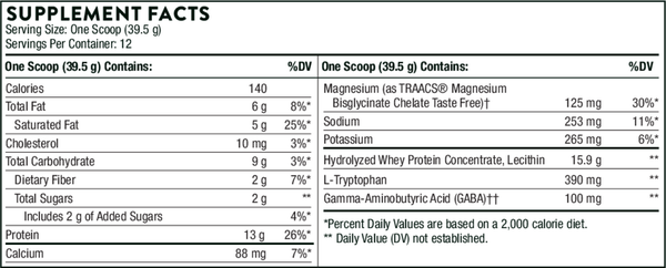 RecoveryPro Chocolate Supplement Facts Label