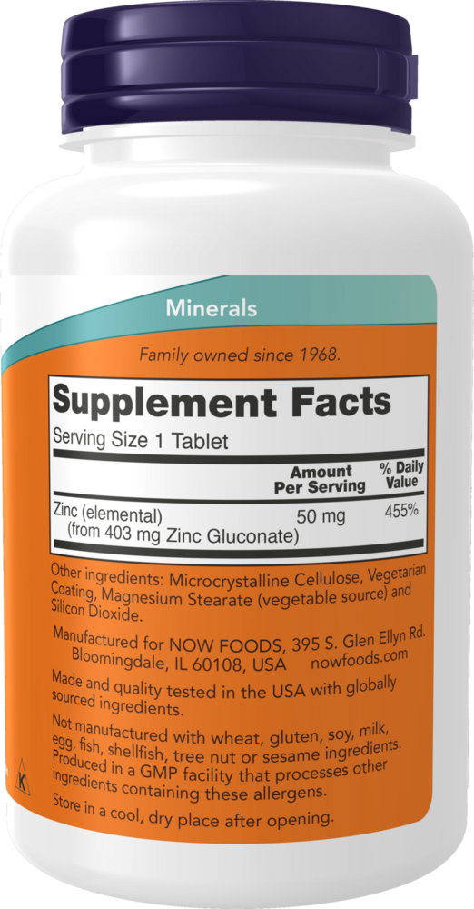 Zinc 50 mg Supplement Facts Label