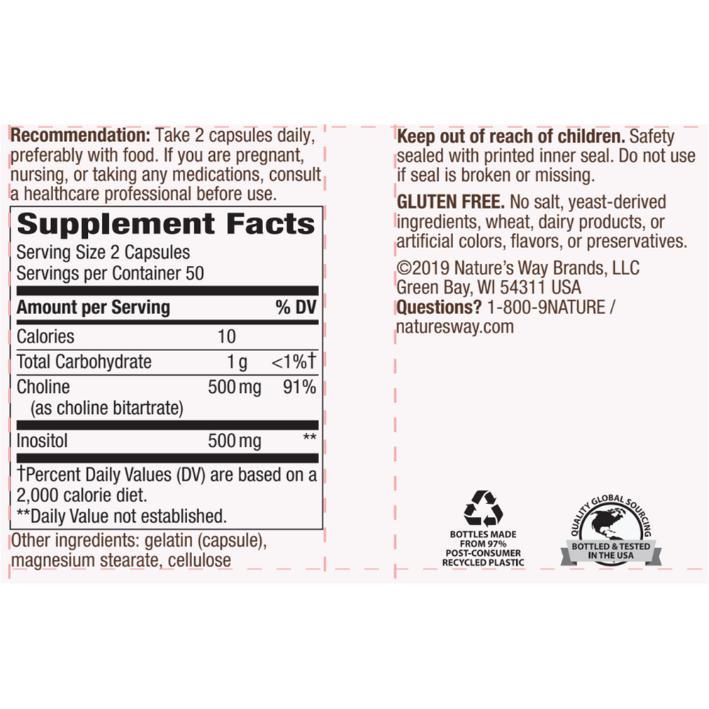 Choline/Inositol Supplement Facts Label