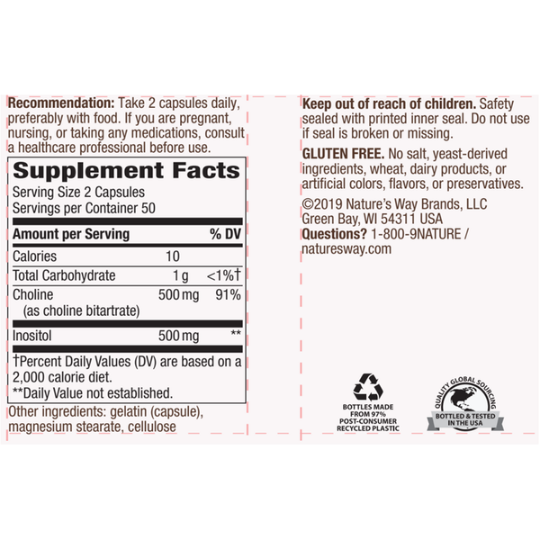 Choline/Inositol Supplement Facts Label