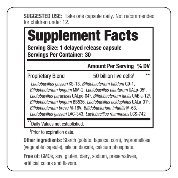 MAX 12 Probiotic Supplement Facts Label