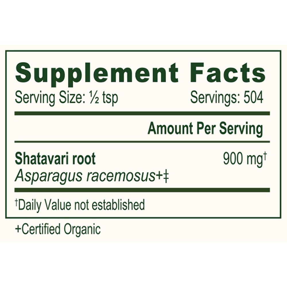 Shatavari Root Powder Organic Supplement Facts Label