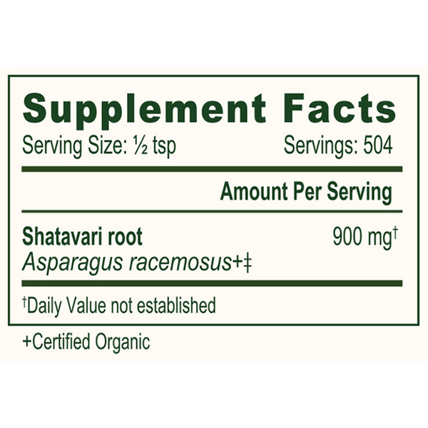 Shatavari Root Powder Organic Supplement Facts Label