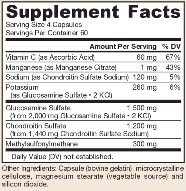 Glucosamine Chondroitin MSM Supplement Facts Label