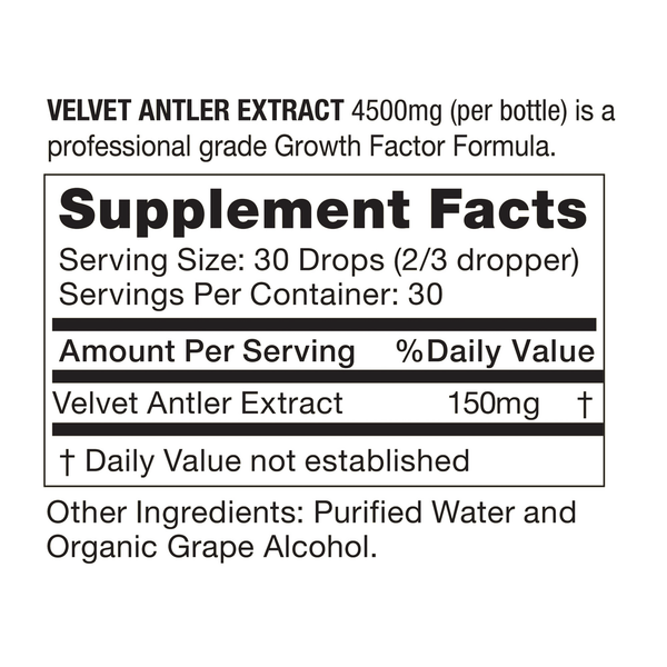 VAE 4500 (Velvet Antler Extract) Supplement Facts Label