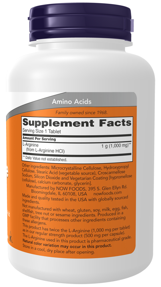 L-Arginine 1000 mg Supplement Facts Label