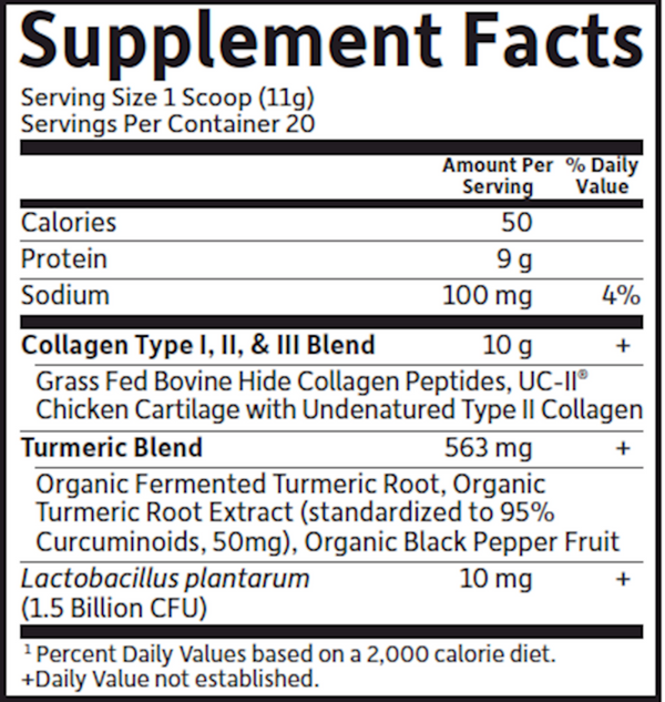 Multi Source Collagen Turmeric Apple Cinnamon Supplement Facts Label