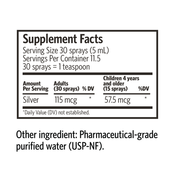 Bio-Active Silv Hydrosol Spray Supplement Facts Label